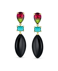 Bling Jewelry Fashion Tri Color Multi-Tier Statement Rhombus Teardrop Dangling Earrings