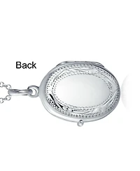 Bling Jewelry Sterling Silver Oval Photo Locket Necklace with Etched Leaf Scroll Design Holds Two Memory Pictures