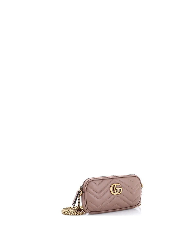 Pre-Owned Gucci Mini Gg Marmont Chain Crossbody Bag Matelasse Leather
