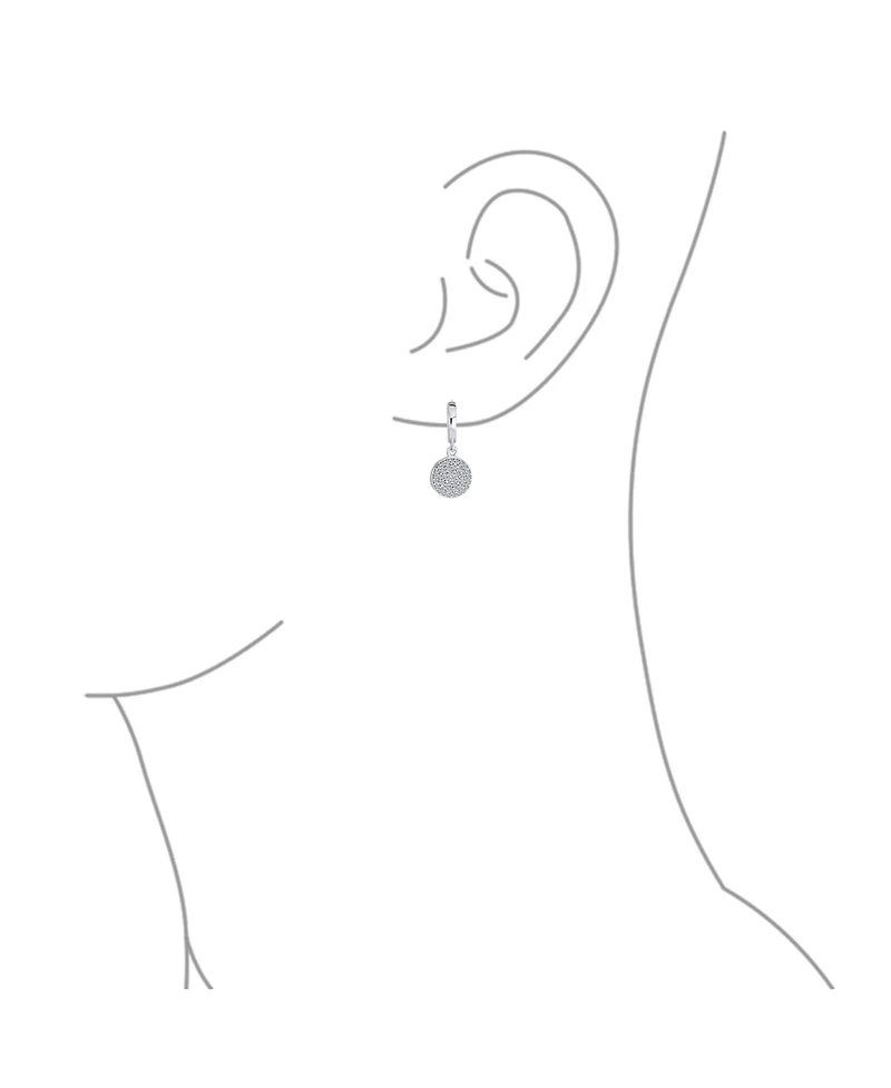 Bling Jewelry Geometric Cz Pave Circle Coin Drop Huggie Mini Hoop Earrings .925 Sterling Silver