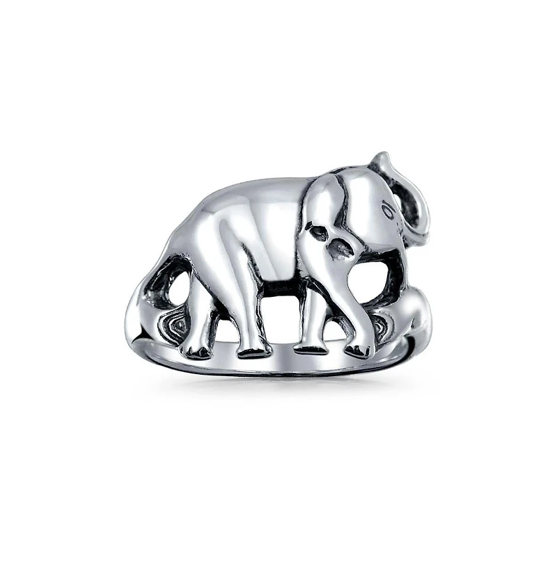 Bling Jewelry Good Luck Trunk Up Zoo Animal Elephant Ring .925 Sterling Silver