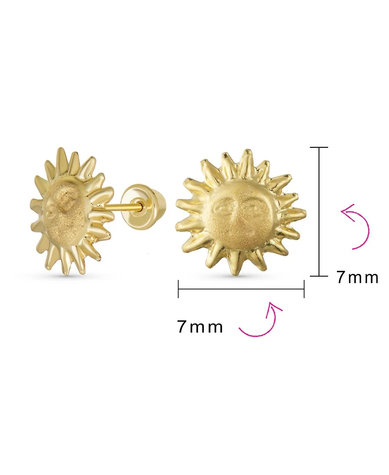 Bling Jewelry Summer Vacation Solar Sun Beach Fun Celestial Sunburst Sun Stud Earrings Screw Back 10K Gold