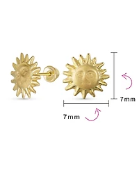 Bling Jewelry Summer Vacation Solar Sun Beach Fun Celestial Sunburst Sun Stud Earrings Screw Back 10K Gold