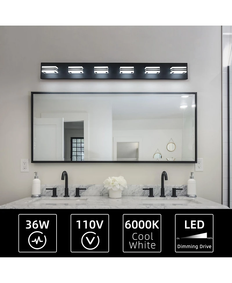 Busdays 39 Inch Modern Led Vanity Light 6 Lights Square Acrylic Lampshades Wall Mount Bathroom Mirror Lighting Fixture