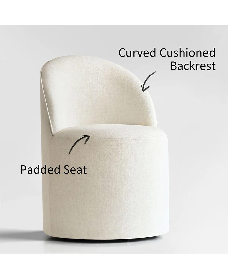 Maison Boucle Linen Upholstered Rolling Dining Chair with Casters Swivel 1 Piece