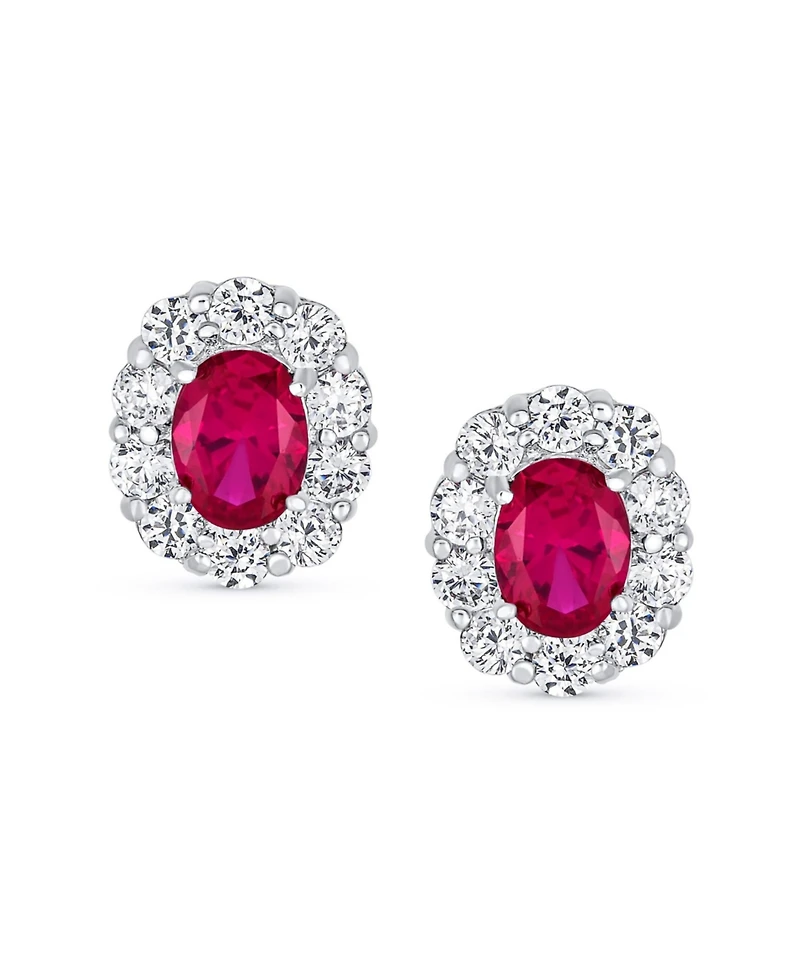 Bling Jewelry Classic Style Crown 1.5 Ct Cz Halo Oval Cubic Zirconia Stud Earrings For Women Rhodium Plated Brass