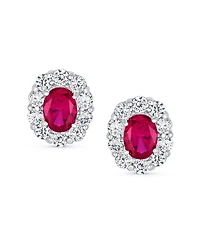 Bling Jewelry Classic Style Crown 1.5 Ct Cz Halo Oval Cubic Zirconia Stud Earrings For Women Rhodium Plated Brass