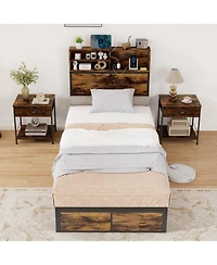Slickblue Modern Metal Platform Bed with Storage Headboard for Bedroom