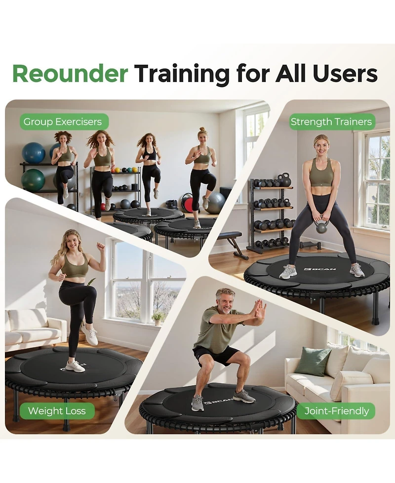 Bcan 550LBS Mini Rebounder Trampoline, 48" Foldable Fitness Trampoline with Bungees, Quiet and Stable Exercise (Without Handle)