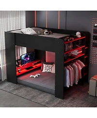 Streamdale Furniture Wood Bunk Bed with Desk, Wardrobe, Storage, Rgb Light