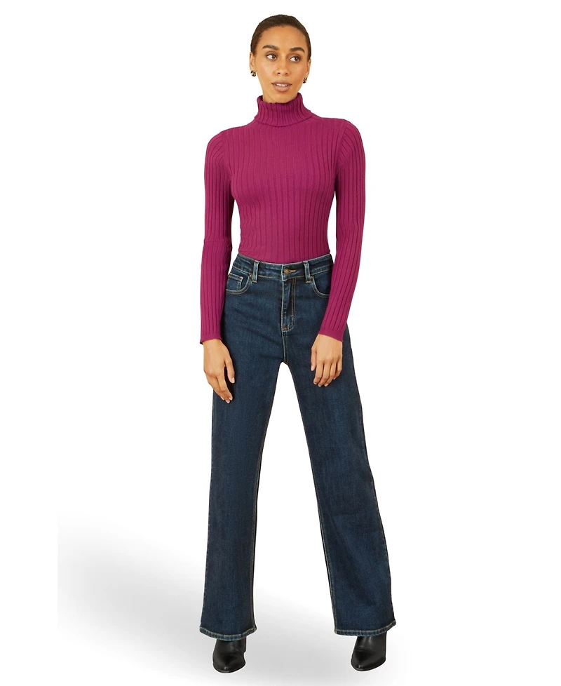 Yumi Women's Ribbed Knit Roll Neck Jumper