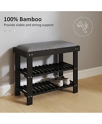 Homcom Bamboo Shoe Bench, Entryway Bench with Storage and Cushion