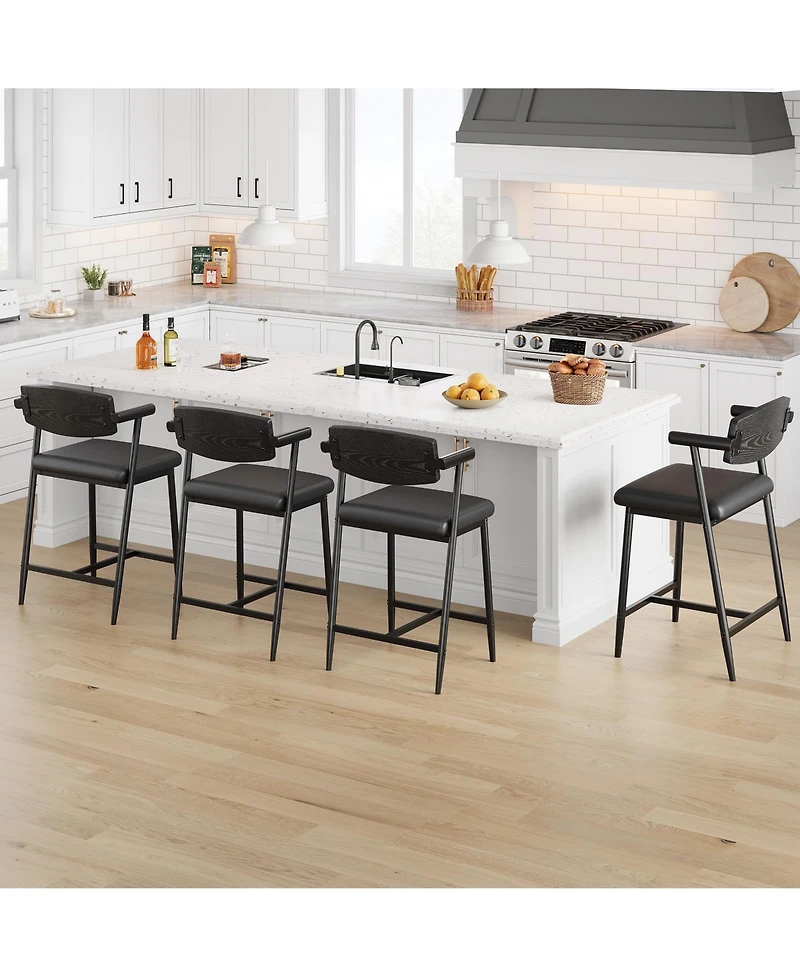 gaomon 3 Sets of Bar Stools with Armrests, 26-Inch Metal Bar Stools, Spacious Seats and Backrests, With Footrests, Suitable for Kitchen Islands