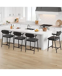 gaomon 3 Sets of Bar Stools with Armrests, 26-Inch Metal Bar Stools, Spacious Seats and Backrests, With Footrests, Suitable for Kitchen Islands