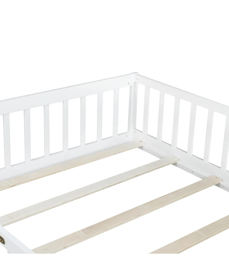 Streamdale Furniture Floor Bed with Fence and Door, Rubber Wood