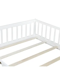Streamdale Furniture Floor Bed with Fence and Door, Rubber Wood