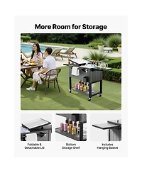 Cozito 80QT Rolling Ice Chest Cart with Bottom Shelf and Foldable Side Shelves