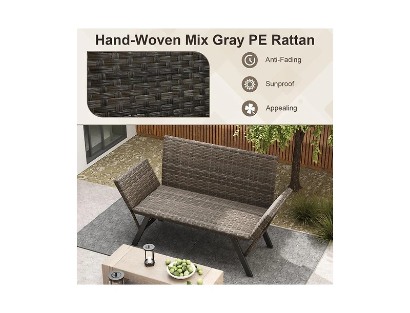 Lucky One 2-Person Convertible Patio Sofa Rattan Daybed with Adjustable Armrests