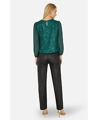 Yumi Women's Sheer Sleeve Sequin Top