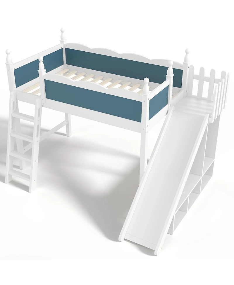 Streamdale Furniture Loft Bed with Storage, Wardrobe, and Slide, Solid Wood