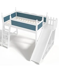 Streamdale Furniture Loft Bed with Storage, Wardrobe, and Slide, Solid Wood
