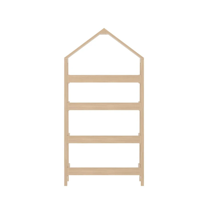 Buzz & Bloom Wood Open Bookshelf with Covered Triangular Top, 4 Shelves, and Squared Legs