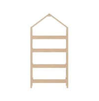 Buzz & Bloom Wood Open Bookshelf with Covered Triangular Top, 4 Shelves, and Squared Legs