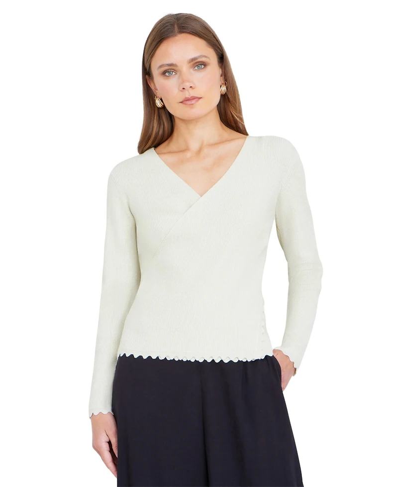 Yumi Women's Metallic Thread Rib Wrap Knitted Top