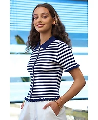 Yumi Women's Nautical Striped Knitted Top