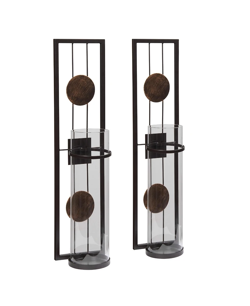 Danya B. 20" Decorative Metal Medallion Pillar Candle Sconces - Set of 2