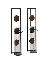 Danya B. 20" Decorative Metal Medallion Pillar Candle Sconces - Set of 2