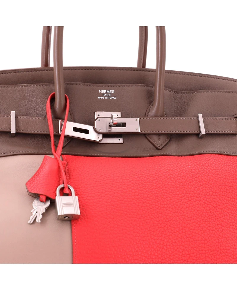 Pre-Owned HERMES Birkin 35 Handbag Cascade Tricolor Clemence and Swift with Brushed Palladium Hardware
