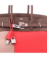 Pre-Owned HERMES Birkin 35 Handbag Cascade Tricolor Clemence and Swift with Brushed Palladium Hardware