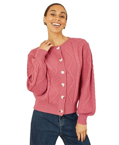 Yumi Women's Relaxed Fit Cable Cardigan
