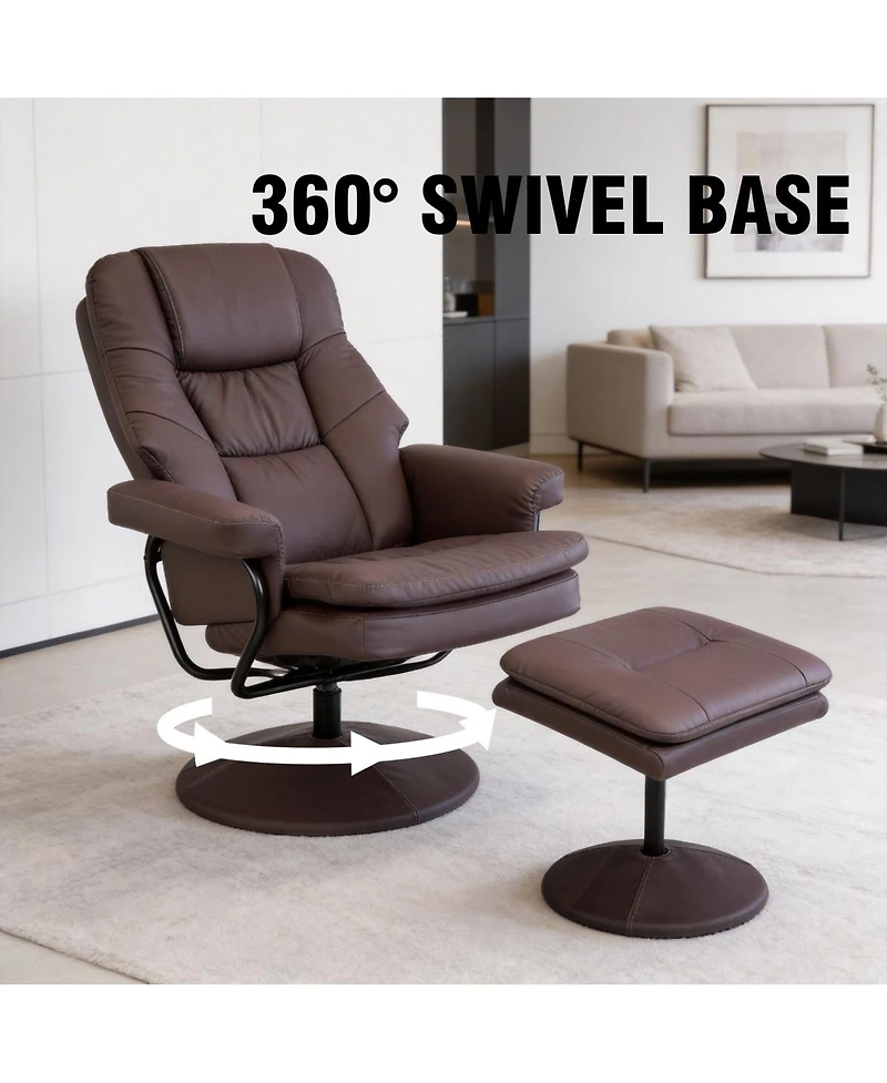 Streamdale Furniture Swivel Leather Recliner Chair with Ottoman