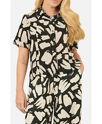 Yumi Women's Short Sleeve Printed Relaxed Fit Shirt