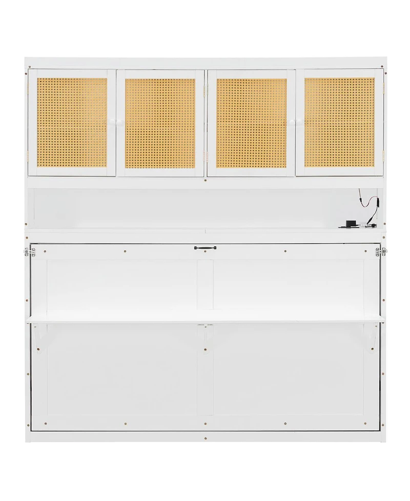 Streamdale Furniture Murphy Bed with Top Cabinet, Foldable, Light and Usb