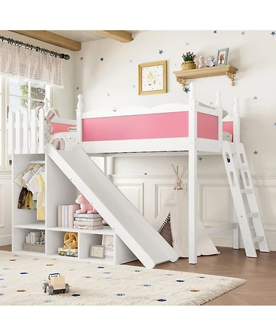 Streamdale Furniture Bed with Storage, Wardrobe, and Slide, Solid Wood