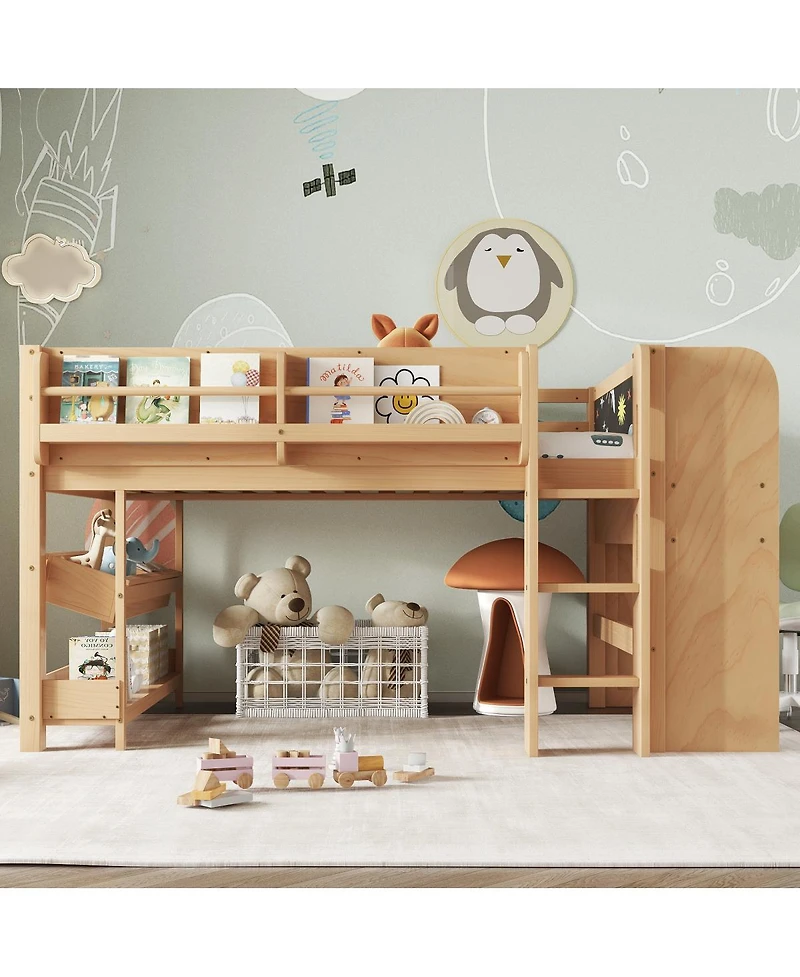 Streamdale Furniture Solid Wood Low Loft Bed with Desk, Storage, and Blackboard