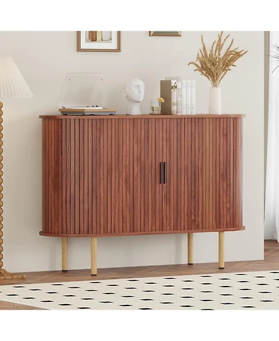 gaomon 47" Fluted Sideboard Buffer Cabinet with Sliding Doors, Modern Wood Accent Storage Cabinet with Adjustable Shelves