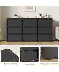 gaomon 9 Dresser for Bedroom, 58.7" Wide Dresser, Freestanding Horizontal Drawer with Storage, Wooden Closet Chest Storage Living Room,Hallway