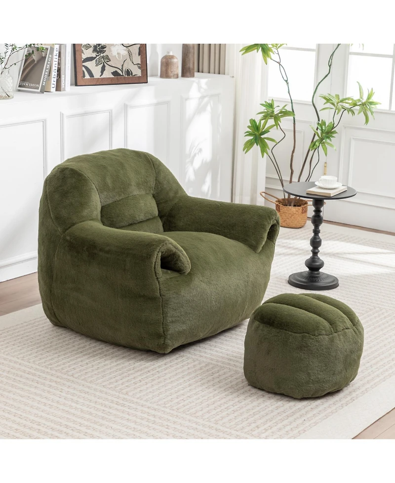 Streamdale Furniture Comfy Faux Fur Bean Bag Chair with Footstool
