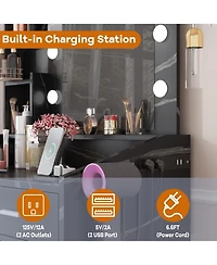 gaomon Vanity Desk with Mirror and Lights, Makeup Power Outlet, 3 Lighting Modes Adjustable Brightness