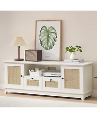 gaomon Rattan Tv Stand Media Center with 2 Drawers and 2 Cabinets with Adjustable Shelf Tv Media Console Cabinet for Living Room