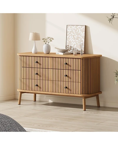gaomon Mid Century 6 Drawer Double Chest Wooden Dresser Handle Storage Organizer For Household Space