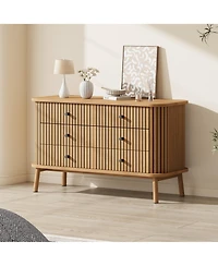 gaomon Mid Century 6 Drawer Double Chest Wooden Dresser Handle Storage Organizer For Household Space
