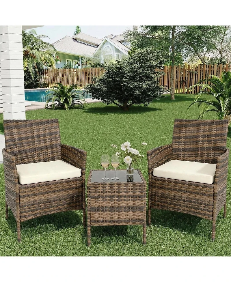 gaomon 3-Piece Wicker Bistro Set with Glass Table