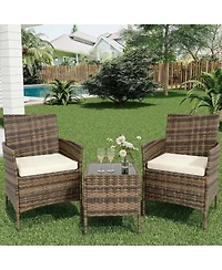 gaomon 3-Piece Wicker Bistro Set with Glass Table