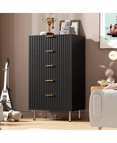 gaomon 48 Inch Tall 5 Drawer Dresser Metal Handle Storage Chest with Anti Tipping Structure for Home Use