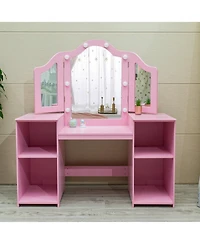 gaomon Princess Vanity Table and Chair Set for Girls, Tri-Folding Mirror with Touch Light, Convertible Desk Storage